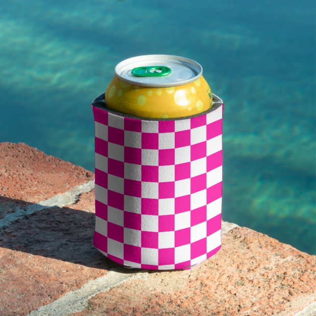 Chequered Neon Pink and White  Can Cooler (In Situ Pool)