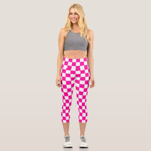 Chequered Neon Pink and White  Capri Leggings