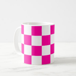 Chequered Neon Pink and White  Coffee Mug