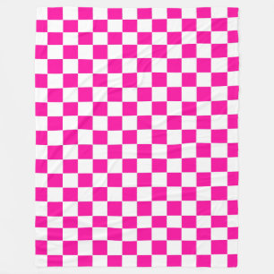 Chequered Neon Pink and White  Fleece Blanket