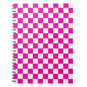 Chequered Neon Pink and White Notebook