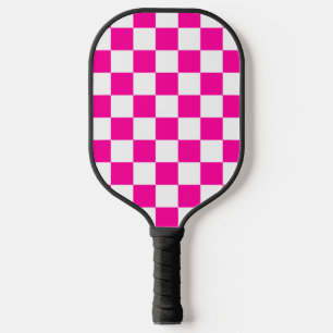 Chequered Neon Pink and White Pickleball Paddle
