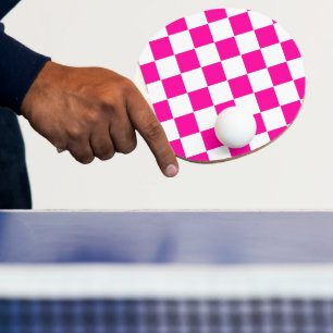 Chequered Neon Pink and White Ping Pong Paddle