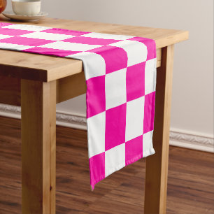 Chequered Neon Pink and White Short Table Runner