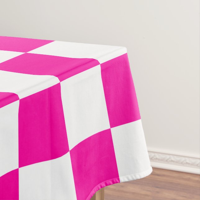 Chequered Neon Pink and White  Tablecloth (In Situ)