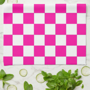 Chequered Neon Pink and White Tea Towel