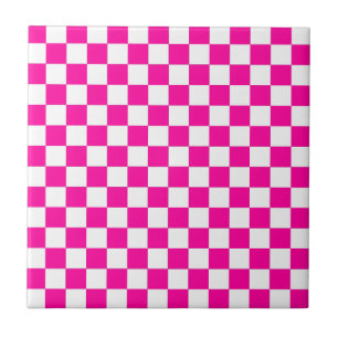 Chequered Neon Pink and White  Tile