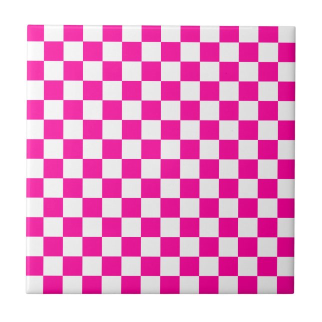 Chequered Neon Pink and White  Tile (Front)