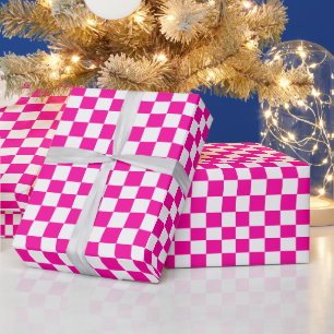 Chequered Neon Pink and White Wrapping Paper
