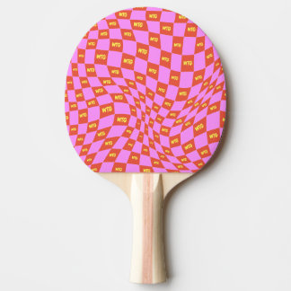 chequered neon pink orange yellow modern retro ping pong paddle