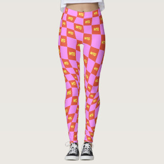 chequered neon pink orange yellow monogrammed leggings