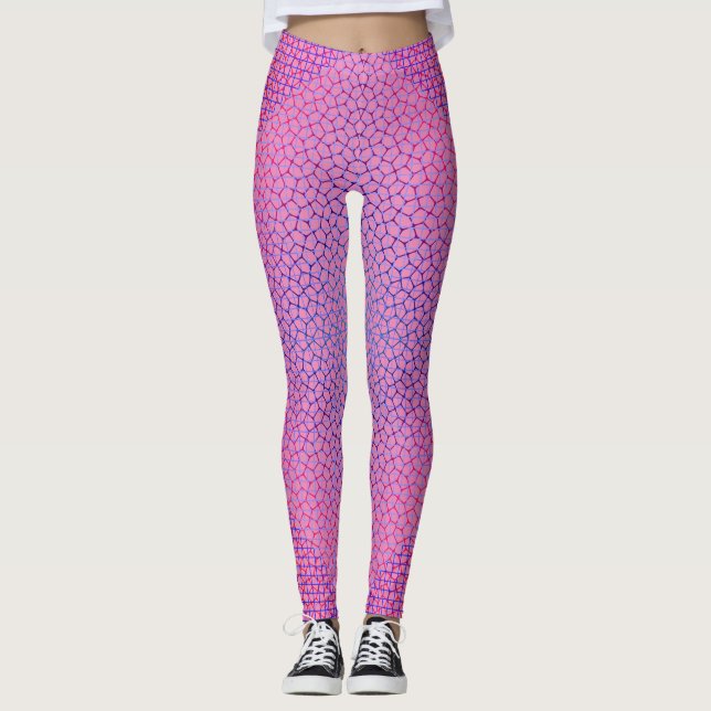 Chequered Net pattern 01 Pink BG Leggings (Front)