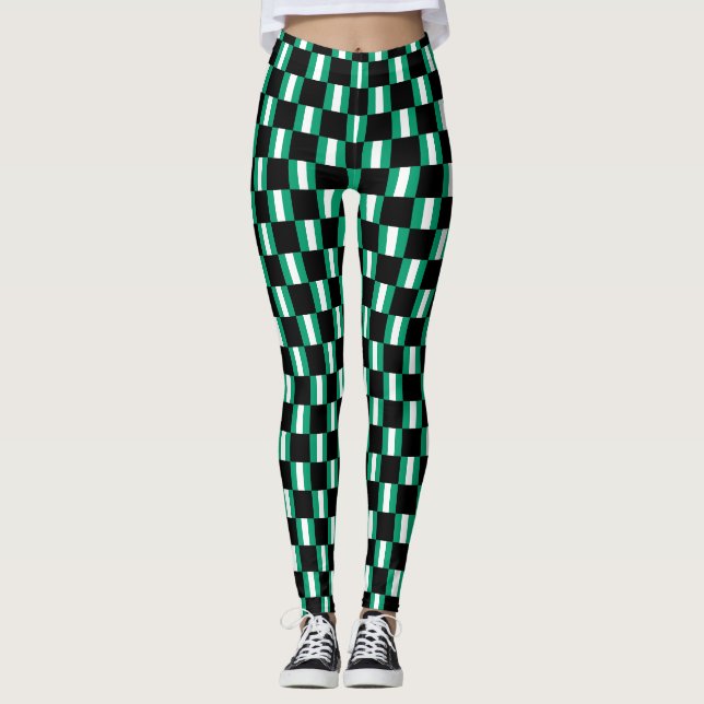 Chequered Nigeria Flag Pattern  Leggings (Front)