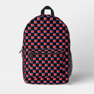 Chequered North Korea Flag Pattern Printed Backpack