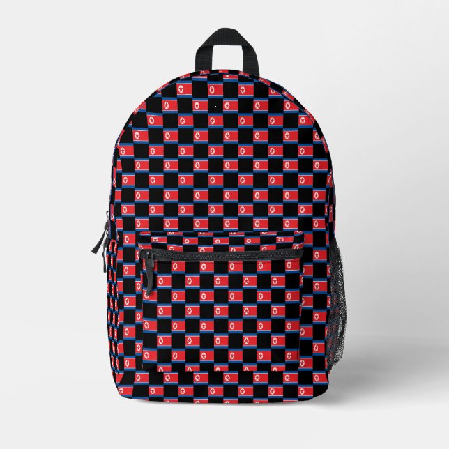 Chequered North Korea Flag Pattern  Printed Backpack (Front)