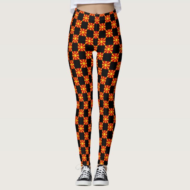 Chequered North Macedonia Flag Pattern  Leggings (Front)