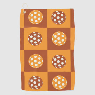Chequered Orange and Brown Pickleball Balls Golf Towel