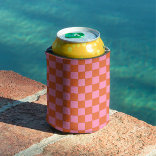 Chequered Orange and Pink Can Cooler