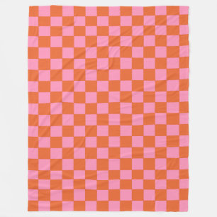Chequered Orange and Pink  Fleece Blanket