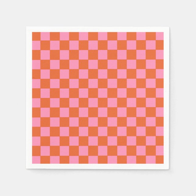 Chequered Orange and Pink  Napkin (Front)