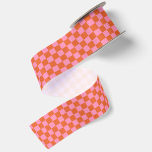Chequered Orange and Pink  Satin Ribbon