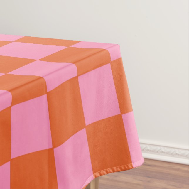 Chequered Orange and Pink  Tablecloth (In Situ)