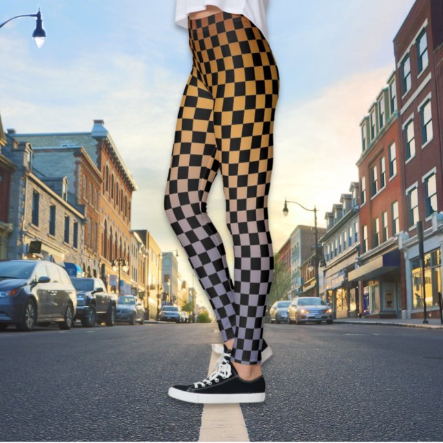 Chequered Orange and Purple Sunset Leggings (Creator Uploaded)