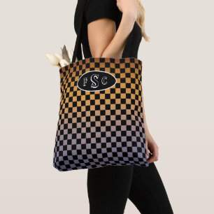 Chequered Orange and Purple Sunset Monogram Tote Bag