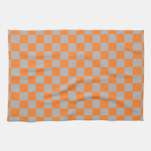 Chequered Orange and Silver Tea Towel