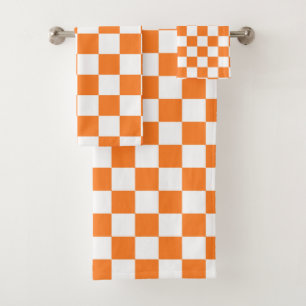 Chequered Orange and White Bath Towel Set