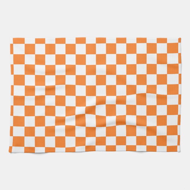 Chequered Orange and White Tea Towel (Horizontal)