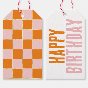 Chequered Orange Pink Gift Tags