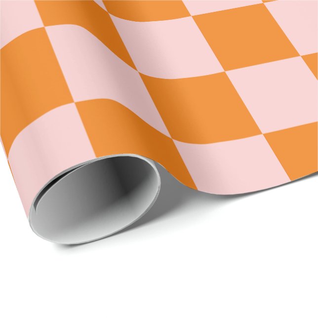 Chequered Orange Pink Wrapping Paper (Roll Corner)