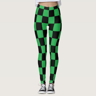 Chequered Outlined Green and Black Leggings