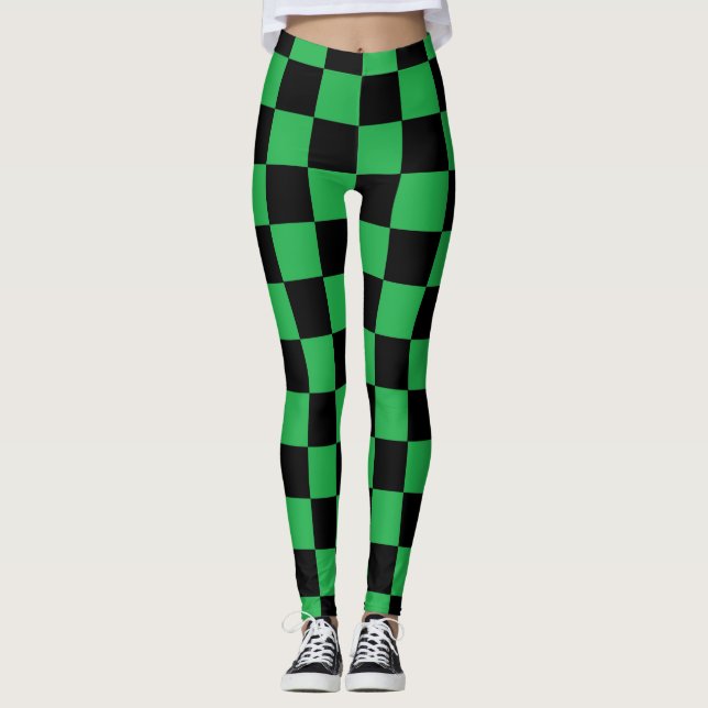 Chequered Outlined Green and Black Leggings (Front)