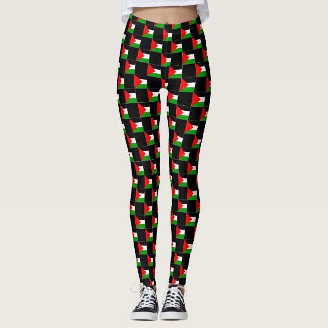 Chequered Palestine Flag Pattern  Leggings (Front)