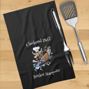 Chequered Past Cow Mascot Griller Blk Custom Tea Towel