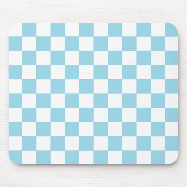 Chequered Pastel Blue and White Mouse Pad (Front)