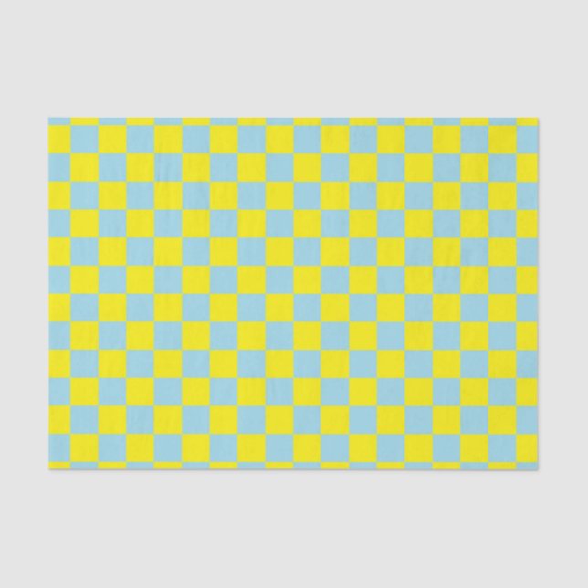 Chequered Pastel Blue and Yellow Tissue Paper (Front)