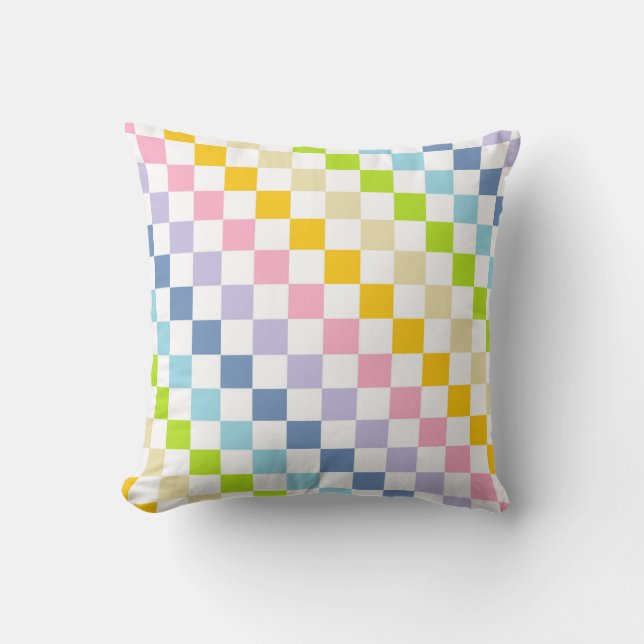 Chequered Pastel Rainbow Cushion (Front)