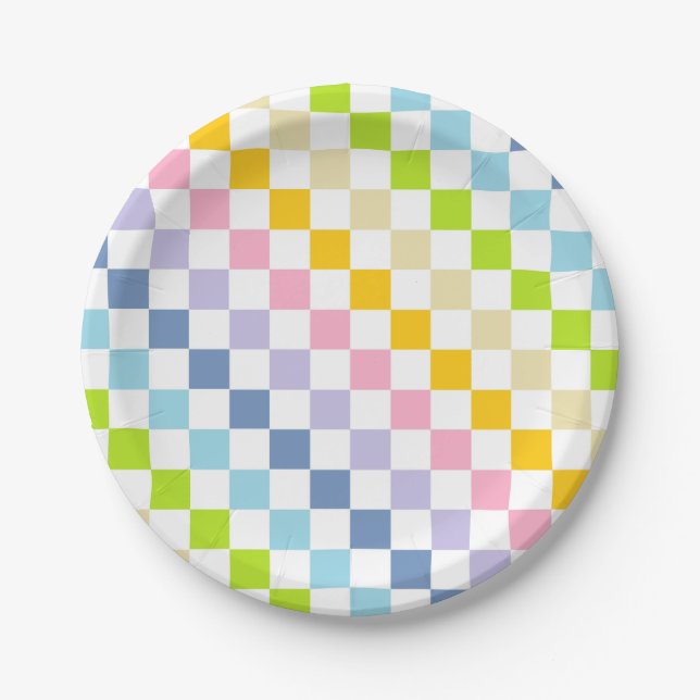 Chequered Pastel Rainbow Paper Plate (Front)