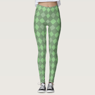 Chequered patches pattern 01 w LGreen BG Leggings