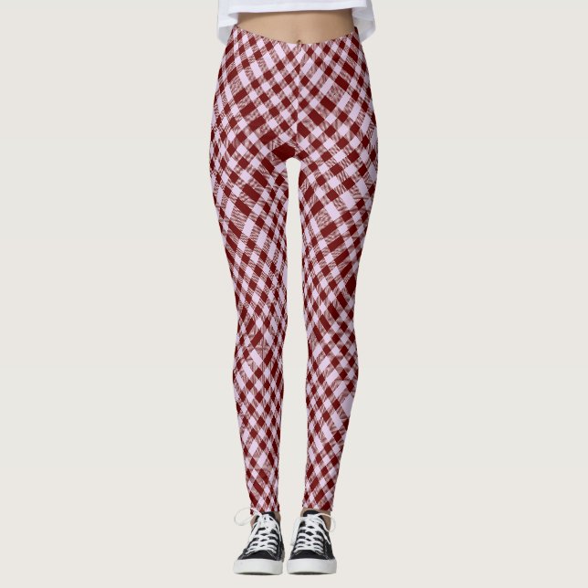 Chequered pattern 08 DRed BG Leggings (Front)