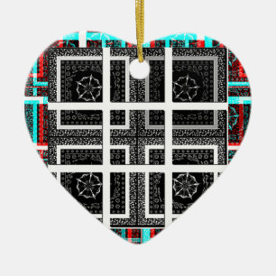 Chequered Pattern Art Print Ceramic Tree Decoration