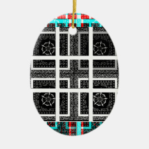 Chequered Pattern Art Print Ceramic Tree Decoration