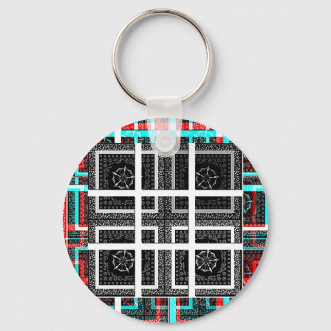 Chequered Pattern Art Print Key Ring (Front)