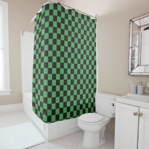 chequered pattern chequered squares chess green bl shower curtain
