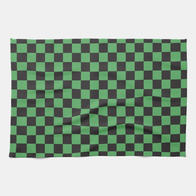 chequered pattern chequered squares chess green bl tea towel (Horizontal)