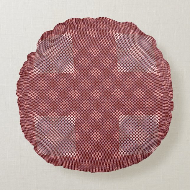 Chequered pattern diagonal 2tones.bx4x4 DRed BG Round Cushion (Front)