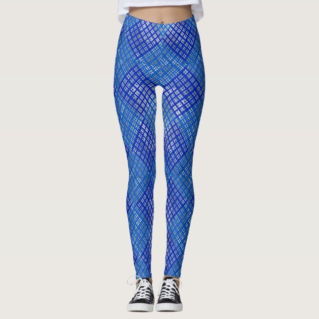 Chequered pattern diagonal Blue 02.w Blue BG Leggings (Front)